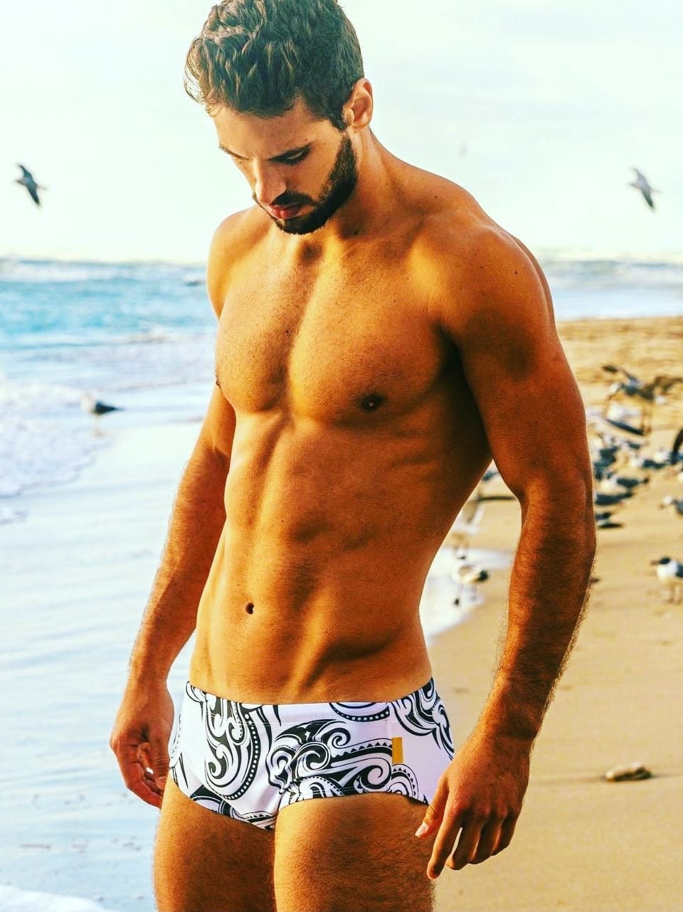 Men's Swimwear Brief Classic Brazilian Swimsuit Designer Sunga - Black & White